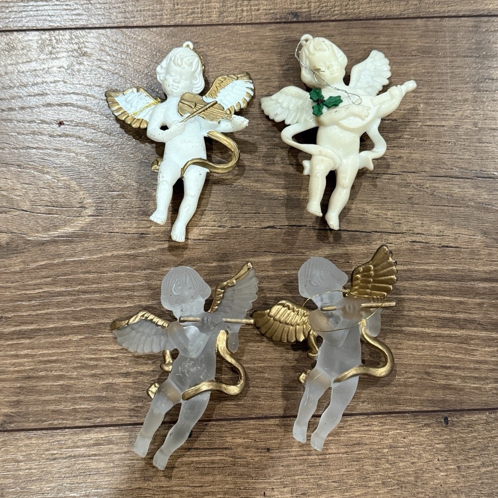 Cherub X4 Instrument Christmas Ornaments Vintage Angels Figurine Set Plastic